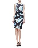 Sleeveless Floral-Print Day Dress, Black/Multi