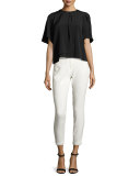 Slim-Leg Tapered Ankle Pants, Chalk