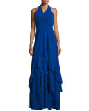 Alofa Sleeveless V-Neck Tiered Ruffle Gown