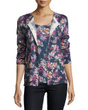 Superfine Floral-Print Cashmere Cardigan