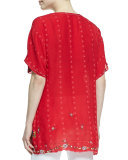 Colorful Daisy Eyelet Blouse, Fiery Red, Petite