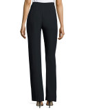 Straight-Leg Silk Cady Pants, Navy