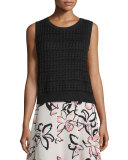 sleeveless crew-neck crochet sweater, black