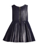 Sleeveless Pleated Metallic Ponte Dress, Twilight Navy, Size 7-16