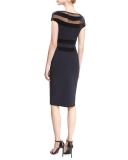 Jailin Velour-Trim Jersey Cocktail Dress, Navy/Black