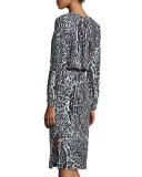 Long-Sleeve Leopard-Print Silk Dress
