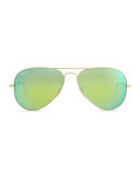Aviator Sunglasses with Flash Lenses, Gold/Green Mirror