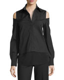 Cold-Shoulder Poplin Blouse, Onyx