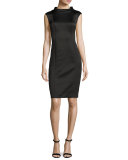 Sleeveless Stretch Satin Cocktail Dress, Black