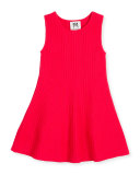 Sleeveless Ribbed Fit-and-Flare Dress, Hot Pink, Size 4-7