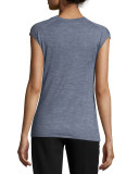 Cap-Sleeve Draped-Front Sweater, Gray