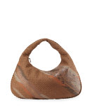 Veneta Large Shadow-Embroidered Snake/Cervo Hobo Bag, Beige