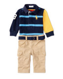 Cotton Rugby Jersey w/ Cargo Pants, Red/Blue, Size 9-24 Months