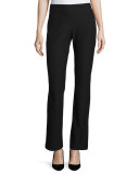 Washable-Crepe Boot-Cut Pants, Black 