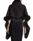Cashmere Fox-Trim Shawl, Black