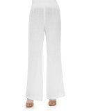 Crinkled Linen Wide-Leg Pants, Petite