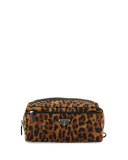 Leopard-Print Nylon Dopp Kit, Tan