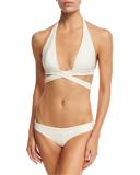 Sirena Patterned Wrap Swim Top, Beige