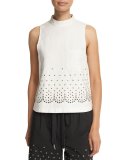 Sleeveless Grommet-Embellished Blouse, Silica