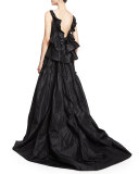Sleeveless Embellished-Lace Gown, Black