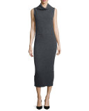 Arra Sleeveless Ribbed Turtleneck Midi Dress, Charcoal