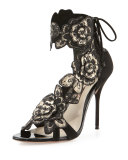 Winona Floral Lace-Back 100mm Sandal, Black/Gold
