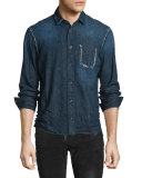 Denim Snakeskin-Textured Shirt, Navy