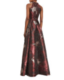 Sleeveless Abstract Floral Ball Gown, Cinnamon