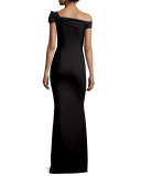 Graziella Long Asymmetric Mermaid Gown, Nero