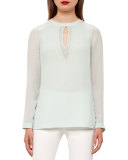 Double-Keyhole Silk Blouse