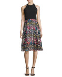 Sleeveless Combo Striped Midi Cocktail Dress