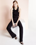 Blithe Silk Ruffle-Trim Halter Jumpsuit, Black