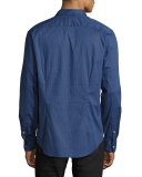 Slim-Fit Micro-Pattern Sport Shirt, Dark Blue
