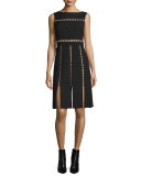 Sleeveless Cutout Dress w/Metallic Beads, Black