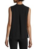 Danae Sleeveless Lace-Trim Silk Blouse, Black