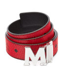 Claus Reversible Visetos/Saffiano Belt, Ruby Red