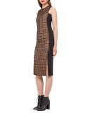 Lace-Front Sleeveless Sheath Dress, Black