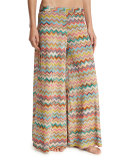 Zigzag Palazzo Coverup Pants, Multicolor