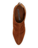 Lucciano Suede Wood-Heel Bootie, Brown