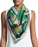 Vanguardia Palm-Print Silk Twill Scarf, Multi