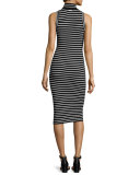 Mock-Neck Striped Ribbed-Knit Dress, Black