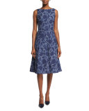 Sleeveless Fit-and-Flare Day Dress, Navy
