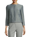 Tweed Bracelet-Sleeve Jacket, Green/Multi