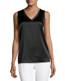 Silk-Blend V-Neck Shell, Black
