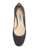 Suede Metal-Heel Pump, Gray