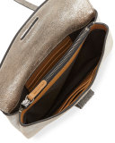Metallic Leather Monili Clutch Bag/Wallet on Strap, Silver