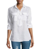 Knox Long-Sleeve Lace-Up Top, White