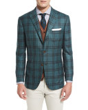 Plaid Cashmere Three-Button Sport Coat, Sea Green