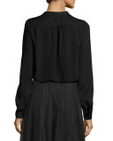 Crochet-Lace Bib Long-Sleeve Blouse