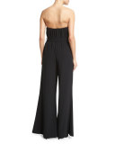 Strapless Belted Wide-Leg Jumpsuit, Black